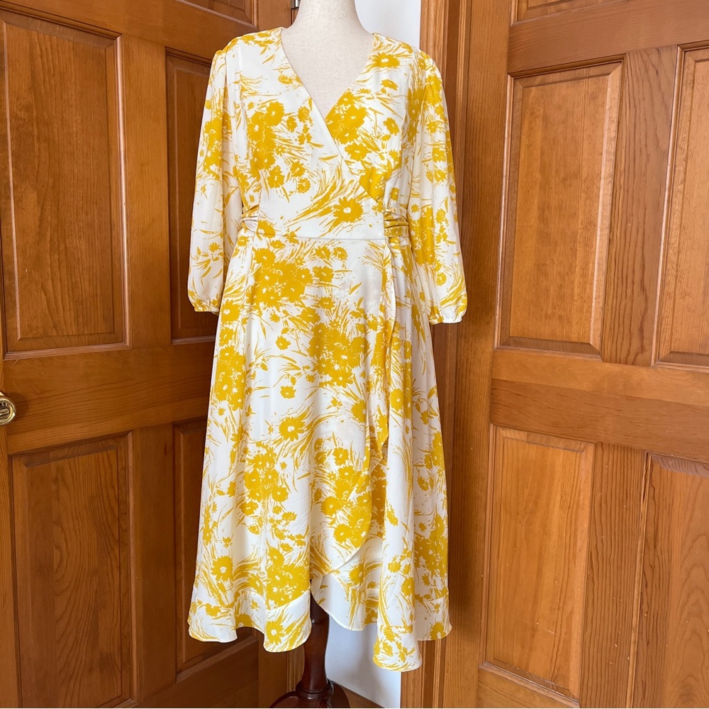 Lane Bryant Floral Yellow Faux Wrap Dress